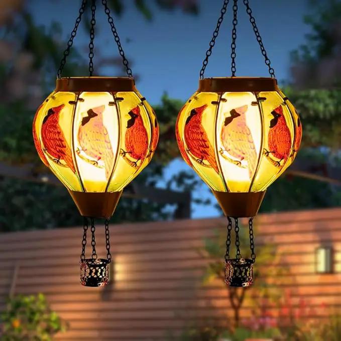 Starsoul 2 PC Cardinal Hot Air Balloon Solar Lantern with Flame Glass Outdoor Hanging Hot Air Balloon Solar Light Waterproof Garden Patio Yard Party Decorations by GreenHaven Gardens