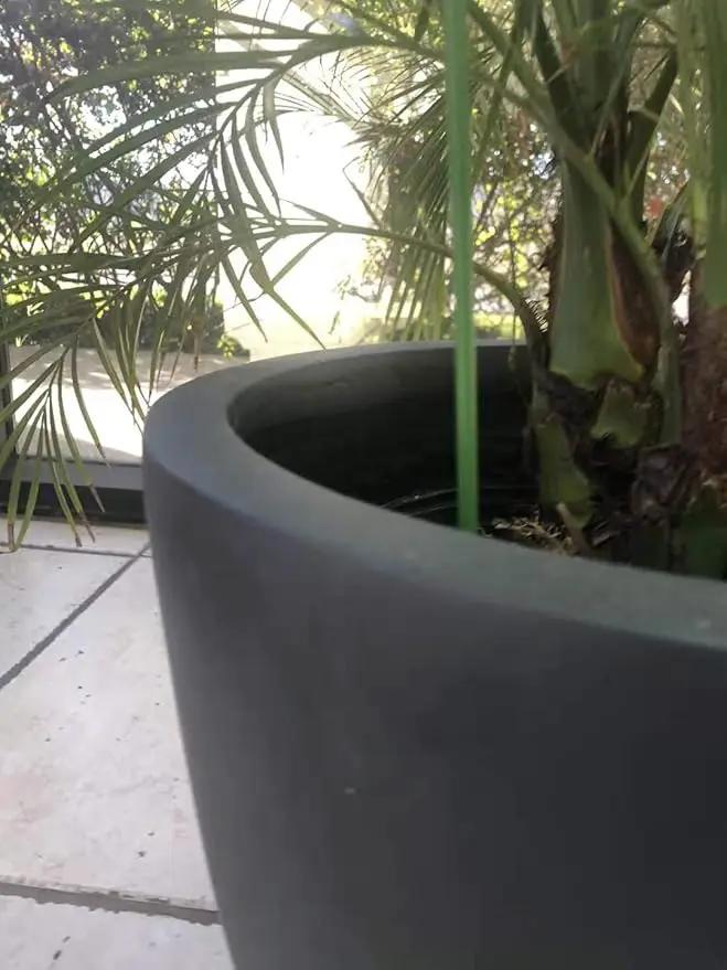 Kante 18 Inch Dia Round Concrete Planter, Indoor Outdoor Large Plant Pot with Drainage Hole and Rubber Plug for Home Patio Garden, Charcoal by GreenHaven Gardens