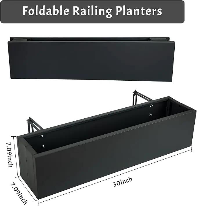 2 Pack Metal Railing Planter Box, 30 Inch Balcony Planters with Adjustable Brackets, Large Hanging Planters for Outdoor Fence Deck by GreenHaven Gardens
