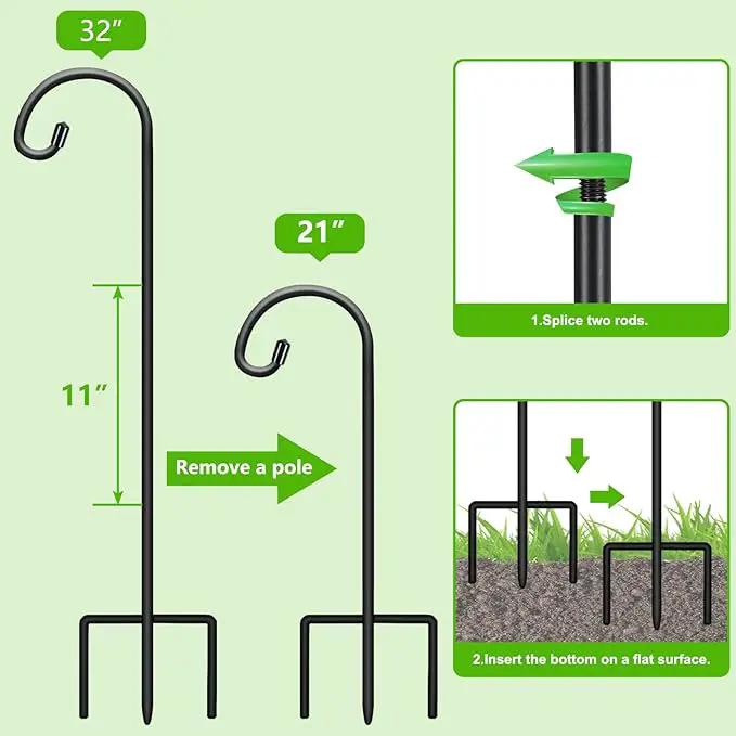 FEED GARDEN Adjustable 32 Inch Small Shepherd Hooks for Outdoor, Garden Hooks for Lanterns, Shepard Hooks for Hanging Plants, Bird Feeders, Solar Lights, Mason Jars, Weddings Decor,4 Pack by GreenHaven Gardens