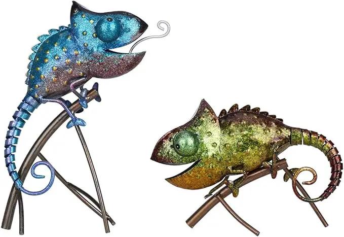 Tooarts Metal Chameleon Sculpture Wild Animal Figurine Indoor Outdoor Decoration Yard Statue for Home and Fairy Garden Decor by GreenHaven Gardens