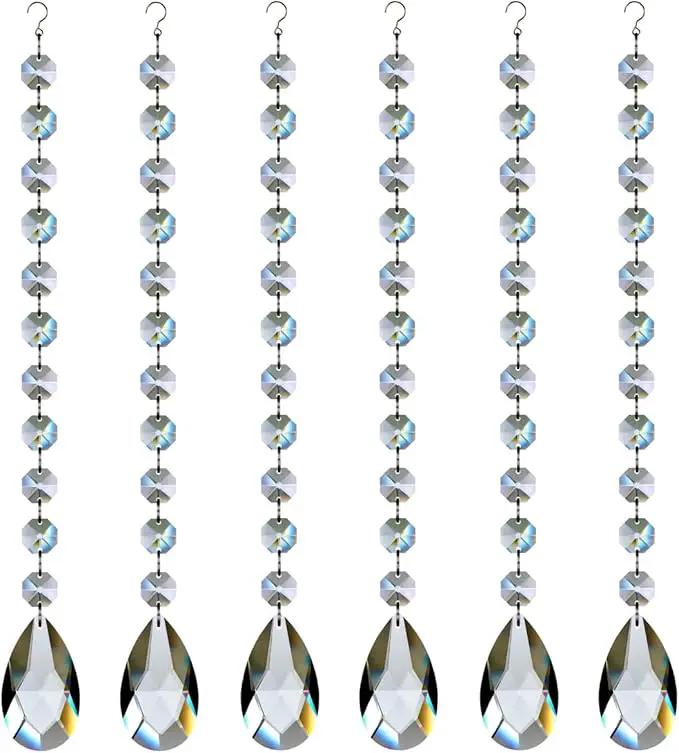 1ft 6pcs Teardrop Crystals Garland, Chandelier Hanging Crystals Beads Chain for Home Wedding Decoration Clear GOLDENHAITAI