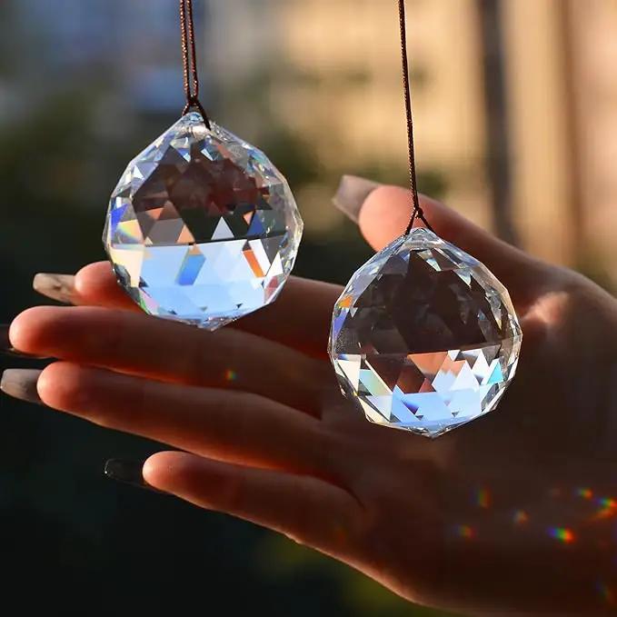 2PCS 4cm Clear Ball Crystal Sun Catcher Prisms, STINO Hanging Suncatchers with Glass Prism, Rainbow Maker for Windows, Home, Room, Garden Decor (1, Ball Clear 2Pcs) by GreenHaven Gardens