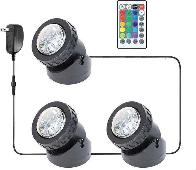 Pond Lights Underwater LED RGB Colored Fountain Lights IP68 Waterproof Spotlight Timing Adjustable Submersible Spot Lights for Fish Pond Garden Lawn Yard Waterfall (Set of 3) by GreenHaven Gardens
