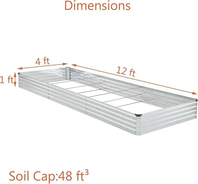 12x4x1ft(2 Pack) Galvanized Raised Garden Bed,Outdoor Planter Box Metal Patio Kit Planting Bed for Vegetables Flowers and Succulents,Silver by GreenHaven Gardens