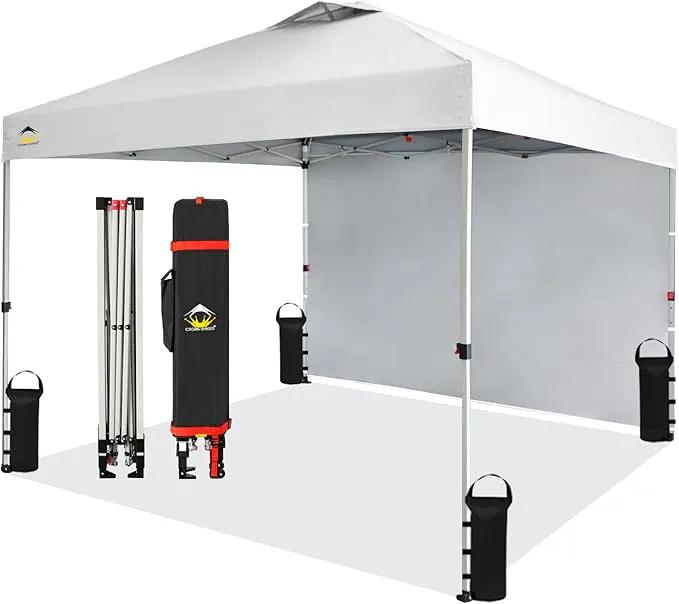 CROWN SHADES 10x10 Pop Up Canopy with 1 Side Wall - Beach Tent with One Push Setup - Outdoor Sun Shade for Events, Parties, Camping - Gazebo with STO-N-Go Cover Bag (White) by GreenHaven Gardens