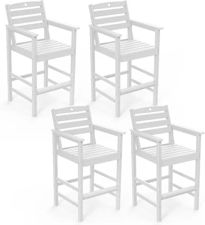 Tall Adirondack Chairs Set of 4, HDPE Wood Balcony Adirondack Chairs Set with Heart Cutout Design, Weather-Resistant Bar Height Furniture for Deck, Porch, Pool (White) by GreenHaven Gardens