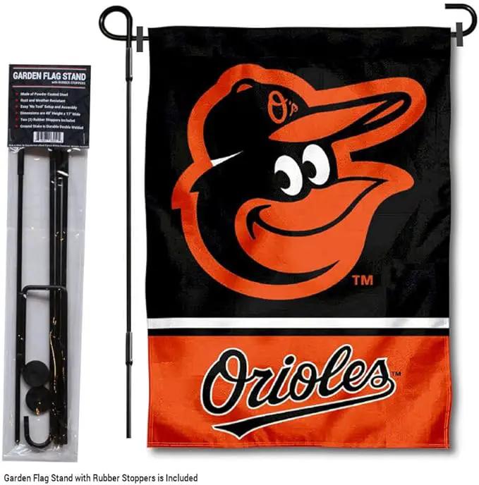 WinCraft Baltimore Orioles Garden Flag with Stand Holder by GreenHaven Gardens