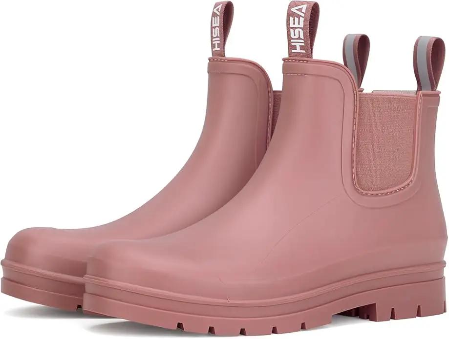 HISEA Women's Short Rain Boots Waterproof Garden Shoes Rubber Chelsea Boots Anti-Slipping Rainboots for Ladies with Comfort Insole Lightweight Stylish Ankle Rain Shoes Outdoor Work Booties by GreenHaven Gardens