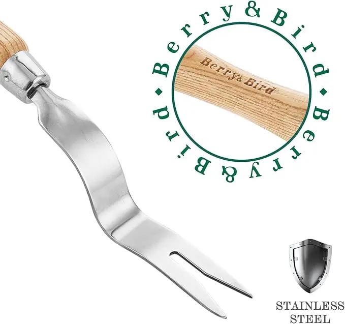 Berry&Bird Hand Weeder Tool, Stainless Steel Gardening Weed Puller, 12.1" Manual Weeding Removal Cutter Tool with Ash Wood Handle for Planting, Weeding, Flower & Vegetable Care in Garden Lawn Yard by GreenHaven Gardens
