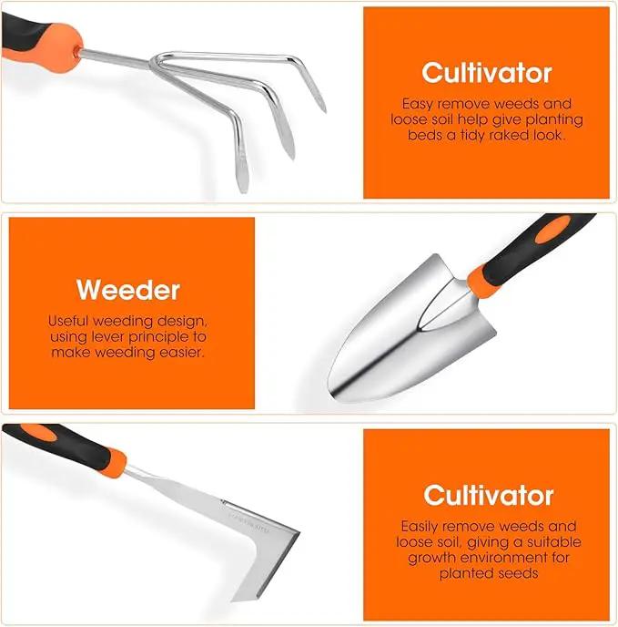 Gartden Tools, 10 Pcs Stainless Steel Garden Tools for Gardening with Non-Slip Ergonomic Handle, Garden Hand Tools with Tote Bag for Women, Men, Gift by GreenHaven Gardens