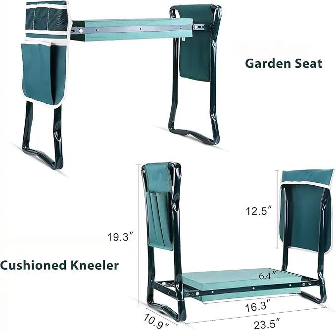 Ohuhu Garden Kneeler and Seat, Heavy Duty Garden Stool with EVA Foam Kneeling Pad, Foldable Gardening Bench with 2 Tool Pouches, 2-in-1 Portable Gardening Supplies, Idea Gifts for Women Men Seniors by GreenHaven Gardens
