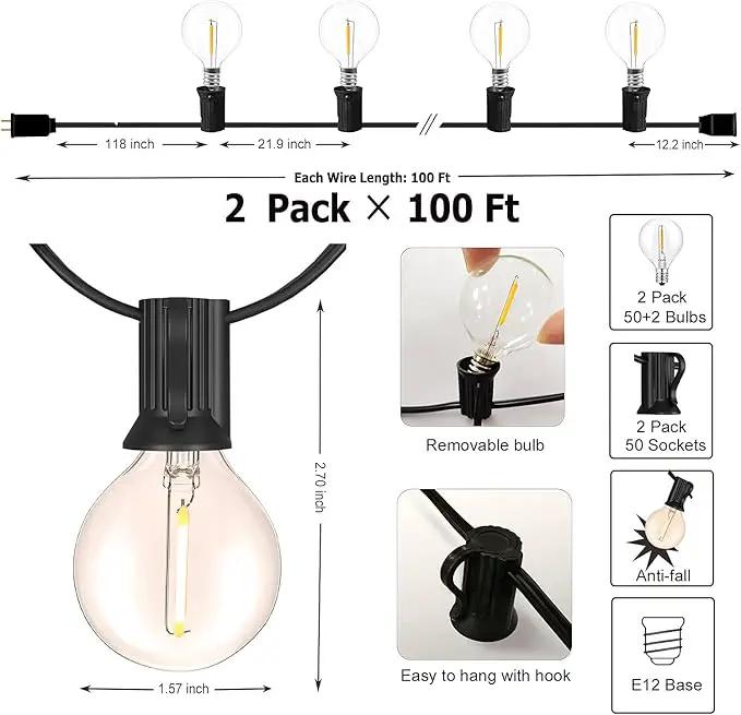 Outdoor String Lights 200FT Waterproof Globe String Lights with 104 Shatterproof G40 LED bulbs, Dimmable Connectable Patio Light String Lights for hanging Bistro Backyard Gazebo,2-Pack x 100ft by GreenHaven Gardens