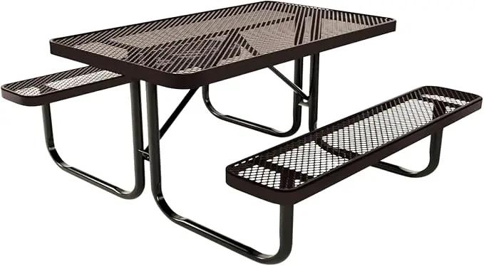 Coated Outdoor Furniture Heavy-Duty Portable Outdoor Kids Table, Expanded Metal Kids Picnic Table, Commercial-Grade Picnic Table, Made in America (4ft Rectangular, Childrens, Brown) by GreenHaven Gardens