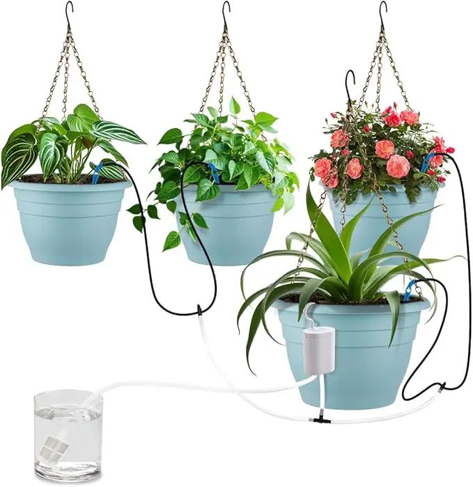 Hanging Planters 10 Inch, 4 Pcs Flower Pots Automatic Watering System Set, Self Watering Hanging Basket with Drainage Hole for Indoor Outdoor Plants, Decor, Blue by GreenHaven Gardens