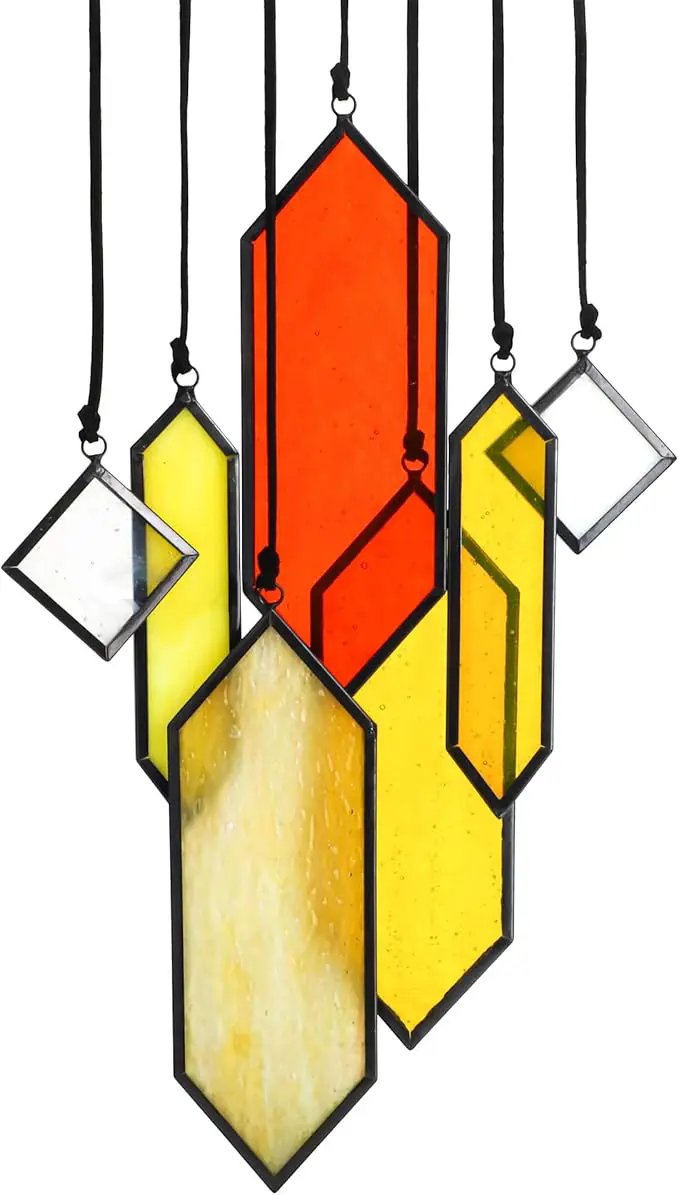 HDCRYSTALGIFTS 7pieces Stained Glass Window Hanging Suncatchers Handcrafted Modern Sunset Glow Design Stained Glass Wall Art Sun Catcher for Home Garden Decoration Reconfigurable by GreenHaven Gardens
