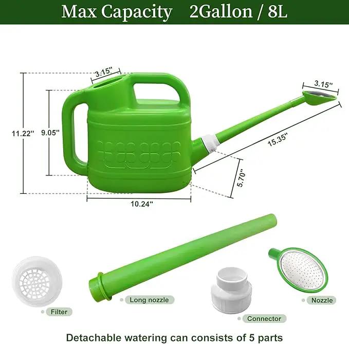 Qilebi 2 Gallon Watering Can for Outdoor Plants, Plant Watering Cans with Removable Long Spout and Stainless Steel Sprinkler Head, Large Plastic Watering Can for Garden Flowers Plants Light Green by GreenHaven Gardens
