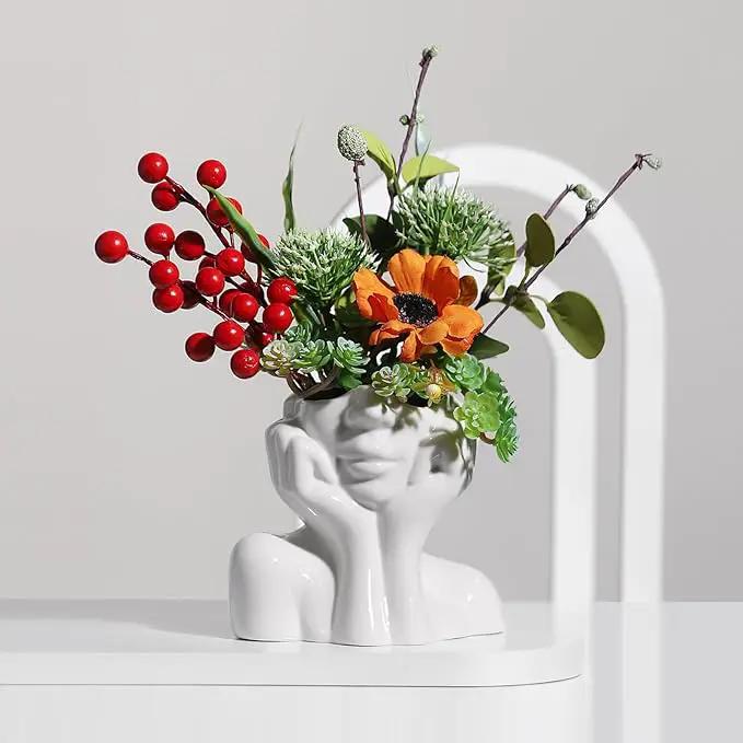 BrownLove Ceramic Face Vase White Flower Vase for Decor Female Form Face Vase Art Vase Modern Decorative Vase Centerpiece for Table Shelf Living Room Office Bedroom Small by GreenHaven Gardens