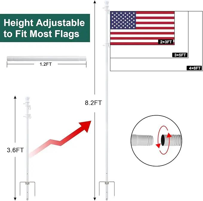 Yard Flag Pole for Outside Ground - 8.5 ft Tangle Free Heavy Duty Flag Pole Kit with 2 Anti-Tip Prong Base,Portable Inground Flag Holder with 3x5 American Flag for House Outdoor Campers,White by GreenHaven Gardens
