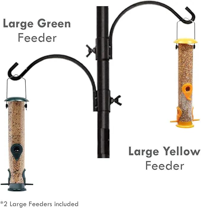 Premium Bird Feeding Station with 2 Bird Feeders Included for Outside - Multi Feeder Pole Stand Kit with 4 Hangers, Bird Bath and 5 Prong Base for Attracting Wild Birds - 22 Inch Wide x 91 Inch Tall by GreenHaven Gardens
