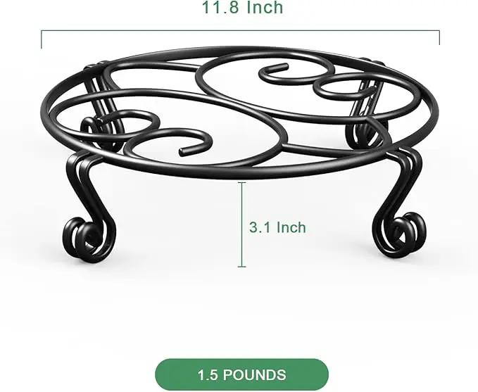 Yimobra 4 Pack Plant Stand for Flower Pot Heavy Duty Potted Holder Indoor Outdoor Metal Rustproof Iron Garden Container Round Supports Rack for Planter (4PC Black 11.8 x 3.1IN) by GreenHaven Gardens