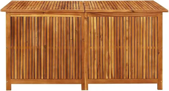vidaXL Wooden Outdoor Storage Box with Gas-Lift Lid – Patio Deck Chest with Zippered Waterproof Bag for Garden Bench, Pool, Porch, Trunk, Cabinet, Teak Look – Brown, 59.1"x31.5"x29.5" by GreenHaven Gardens