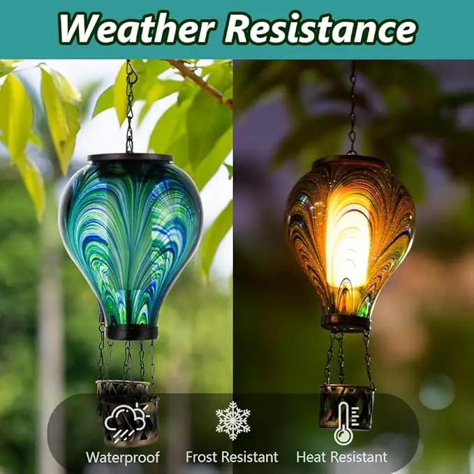 Starsoul Hot Air Balloon Solar Lantern Flickering Flame Light Tie-Dye Style Glass Solar Powered Hot Air Balloon Lamp Hanging Outdoor Lantern Waterproof Decor for Patio, Garden, Porch by GreenHaven Gardens