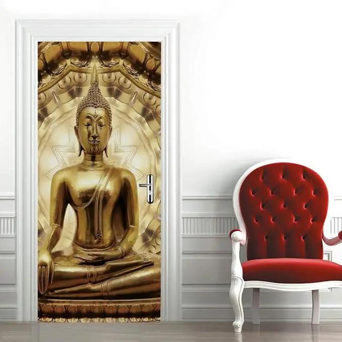3D Door Stickers Murals - Buddha Statue - Peel and Stick - Waterproof & Washable - Matt Finish - 37.4" x 82.7" by GreenHaven Gardens
