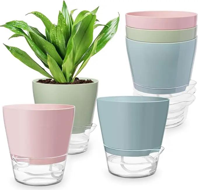 Hayder Plant Pots 6 inch Set of 6, Self Watering Flower Pots Indoor Outdoor, Self Watering Planters with Drainage Hole & Clear Saucer Reservoir by GreenHaven Gardens