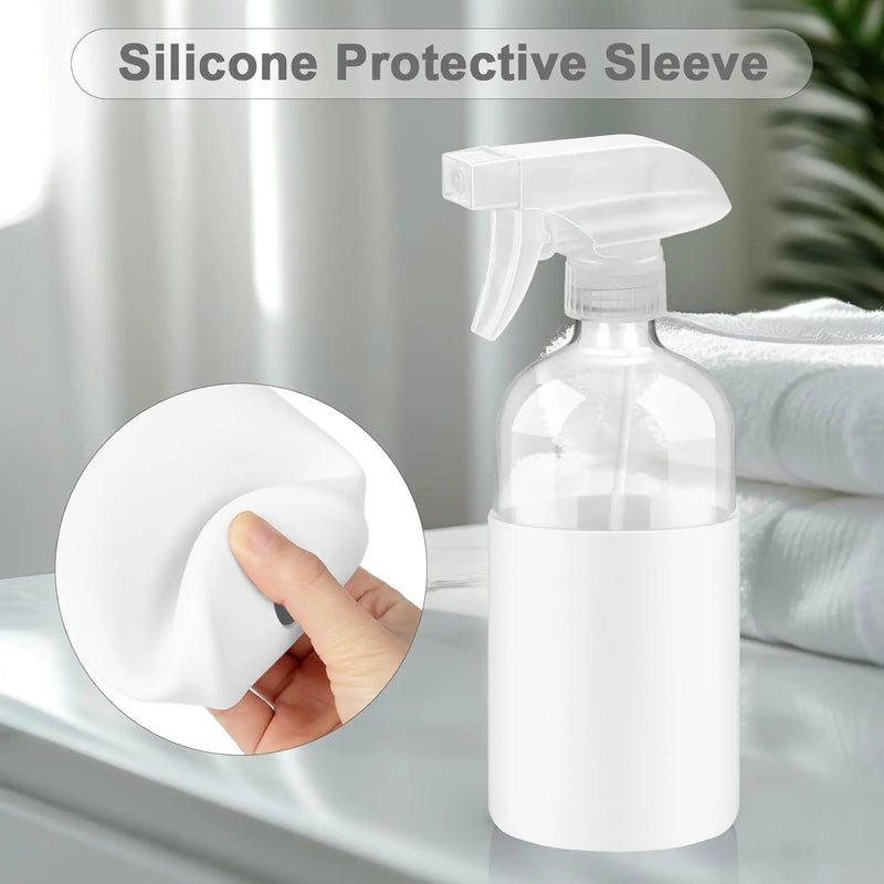 2 Pack Glass Spray Bottles with Long Silicone Sleeve, 16 oz Empty Refillable Containers with Adjustable Spray Nozzles, Spray Bottles for Hair, Cleaning Solutions and Plants Pink&White by GreenHaven Gardens