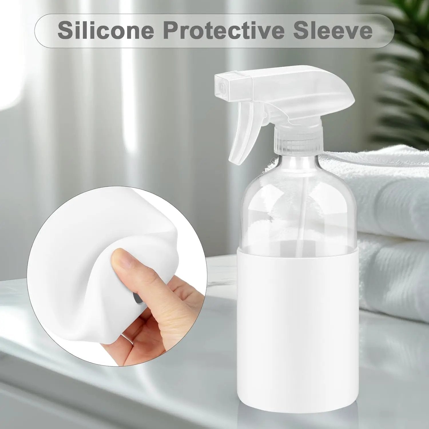 2 Pack Glass Spray Bottles with Silicone Sleeve, 16 oz Empty Refillable Containers with Adjustable Spray Nozzles, Spray Bottles for Hair, Cleaning Solutions and Plants White by GreenHaven Gardens