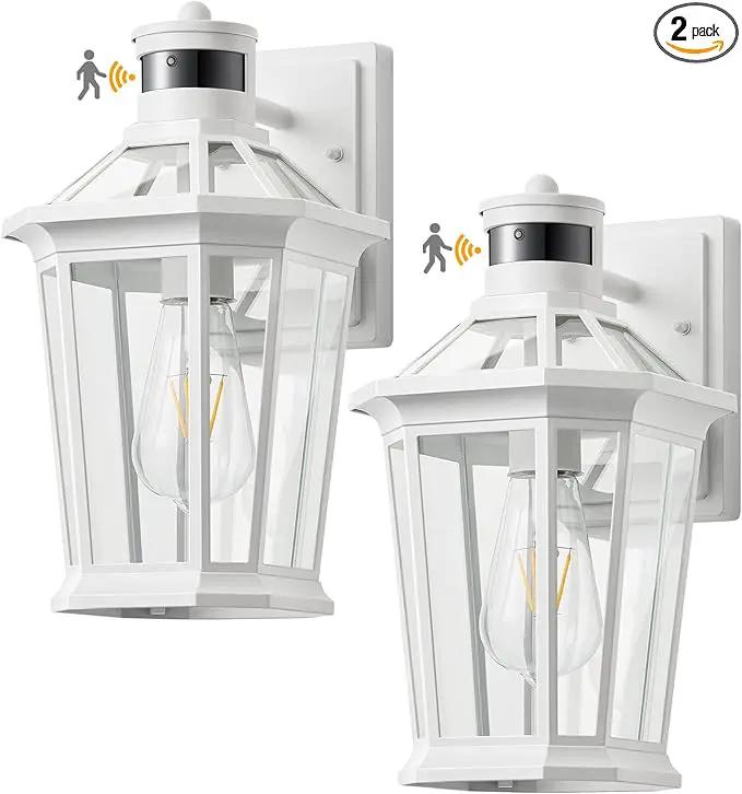 VIANIS Motion Sensor Outdoor Light Fixtures Wall Mount, 2 Pack White Dusk to Dawn Exterior Wall Lantern, Anti-Rust Wall Mount Lighting with Clear Glass Shade for House, Entryway, Front Door by GreenHaven Gardens