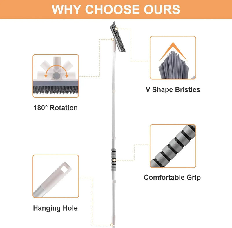 Grout Brush with Long Handle, 2 in 1 V-Shaped Floor Scrub Brush for Cleaning, Bathroom, Garage, Wall, Patio, and Tile, Stiff Bristle Brush with 54'' Telescopic Handle by GreenHaven Gardens