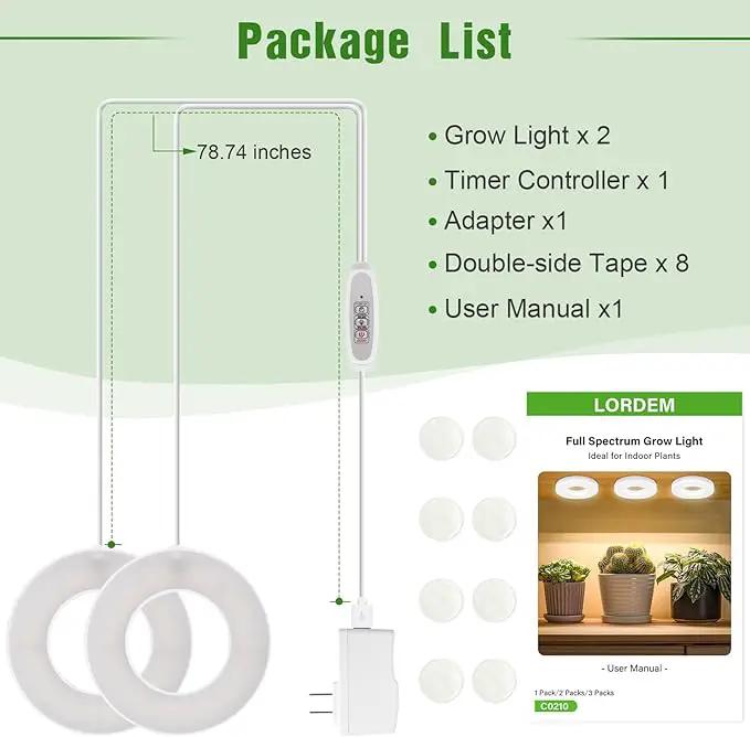 LORDEM Ceiling Grow Light for Indoor Plants, 96 LEDs Full Spectrum LED Plant Light, 5V Plant Lamp with 4/8/12H Auto Switch, 4 Dimmable Brightness Levels, Ideal for Small Plants, Dual Head, Corded by GreenHaven Gardens