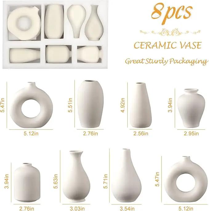 Ceramic Bud Vase Set of 8, Small Vase for Flowers, White Mini Bud Vase in Bulk for Centerpieces, Rustic White Ceramic Vase Set for Flowers, Room Décor, Wedding Party by GreenHaven Gardens