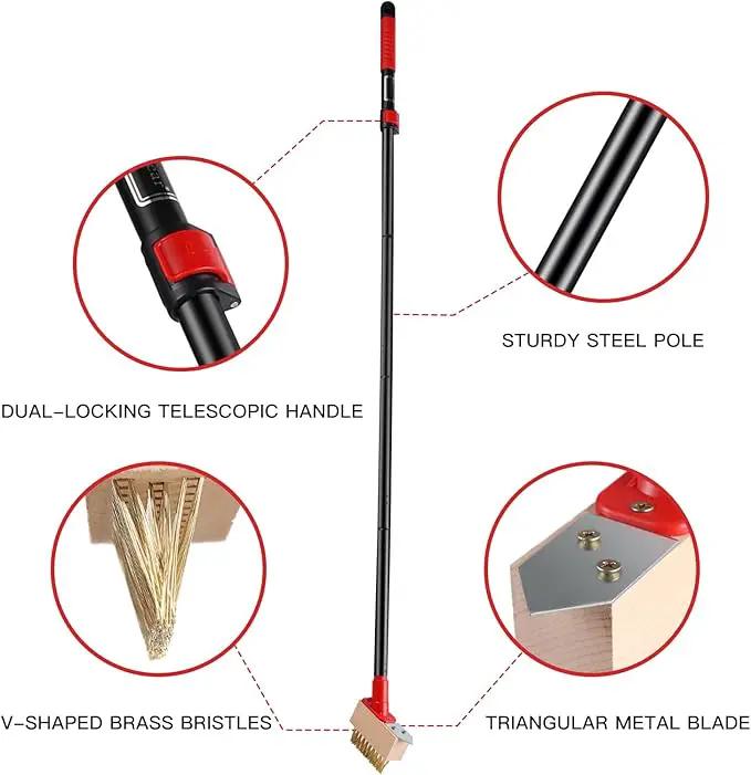 Moss Remove Brush with Long Handle(53IN), Deck Crevice Cleaning Tool, Weed Remover with Wire Brush & Metal Blade, Crack Moss Remover for Pavement Driveway Patio Sidewalk Paver(3 Brush Heads) by GreenHaven Gardens