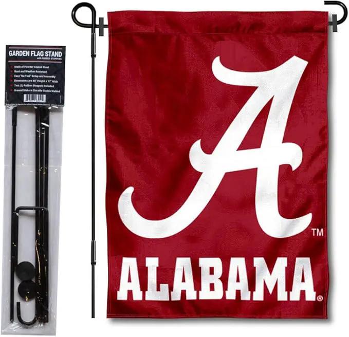 College Flags & Banners Co. Alabama Crimson Tide Script A Garden Flag with Stand Holder by GreenHaven Gardens