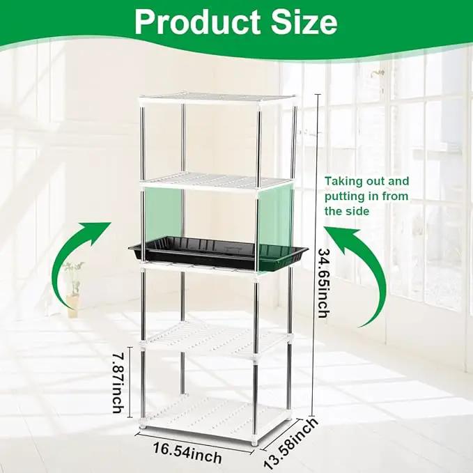 5 Layer Sprouting Tray Storage Shelf, Plant Tray Shelf Nursery Pot Tray Shelf Seeding Tray Container Shelves Indoor/Outdoor Plant Rack Holder (34.65''Hx13.58 Wx16.54 L, White) by GreenHaven Gardens
