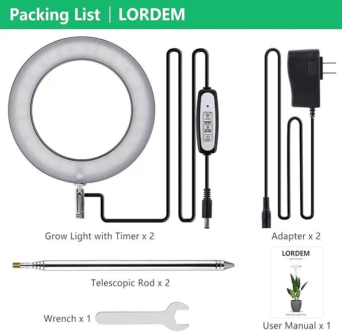 LORDEM Plant Grow Light, Full Spectrum Plant Light for Indoor Plants, Brightness Adjustable LED Growing Lamp with Auto On/Off Timer 4H/8H/12H, Height Adjustable, 2 Packs of Black by GreenHaven Gardens