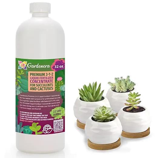 Premium Liquid Succulent Plant Fertilizer - 3-1-2 Concentrate for Indoor Plants and Flowers by Gardenera | Organic Plant Food for Succulents - 32oz by GreenHaven Gardens