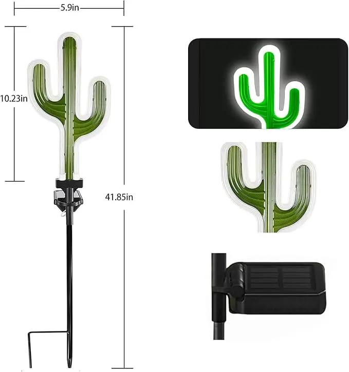 Solar Cactus Neon Lights Outdoor Decor- 2 Pack 41.3 in Gifts for Mom Woman, Garden Stake Decorative LED Lights Waterproof Path Lighting for Christmas Yard Lawn Patio Walkway Driveway Sidewalk Decor by GreenHaven Gardens