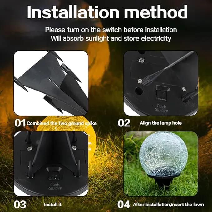 TOMEX 4 Pack Solar Garden Lights, Cracked Glass Ball Waterproof Warm White LED for Outdoor Decor Decorations Pathway Patio Yard Lawn, 4 Pack (4.7") by GreenHaven Gardens