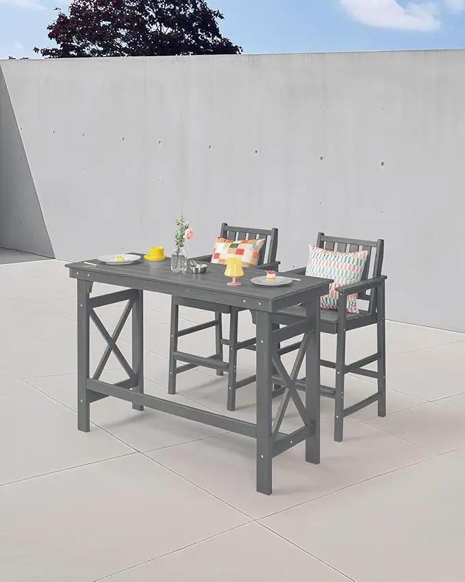 41" Outdoor Bar Table, HDPE Adirondack Outdoor Bar Table, All Weather Outside Bar Counter Height Tables Balcony Furniture, HDPE Patio Bar Tables for Bistro, Deck, Porch, Poolside, Smoke Gray by GreenHaven Gardens