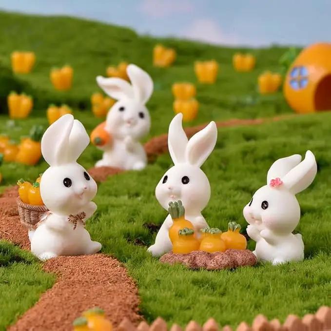 21Pcs Mini Rabbit and Carrot Figurines 1inch Cute Resin Bunny Cake Toppers for DIY Fairy Garden Dollhouse Moss Landscape Crafts Easter Decors by GreenHaven Gardens
