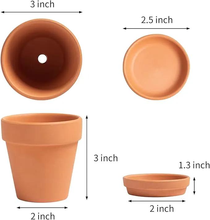 3 inch Terracotta Clay Pots Pack of 18, Small Plant Pots with Drainage Holes and Saucers, Mini Nursery Plant Pots for Succulents, Cactus, Indoor,Outdoor,Halloween Decor by GreenHaven Gardens