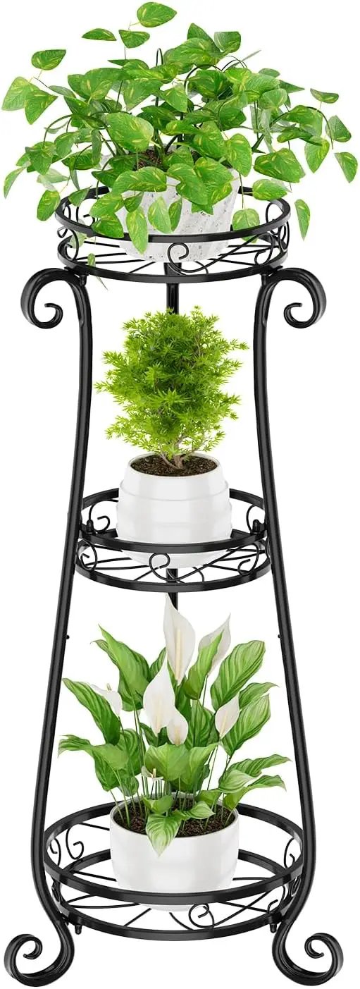 KMOTASUO 3 Tier Metal Plant Stand Indoor, 34 Inch Tall Corner Plant Stands for Indoor Plants, Flower Pot Holder Shelf Display Rack for Balcony Garden Patio Living Room(Black) by GreenHaven Gardens
