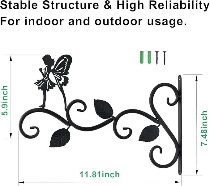 Hanging Plants Bracket 12" Angel Planter Outdoor Hooks Hangers for Flower Baskets Pot Bird Feeder Wind Chimes Lanterns Patio Garden Outdoor Indoor Metal Black, 2 Pack by GreenHaven Gardens