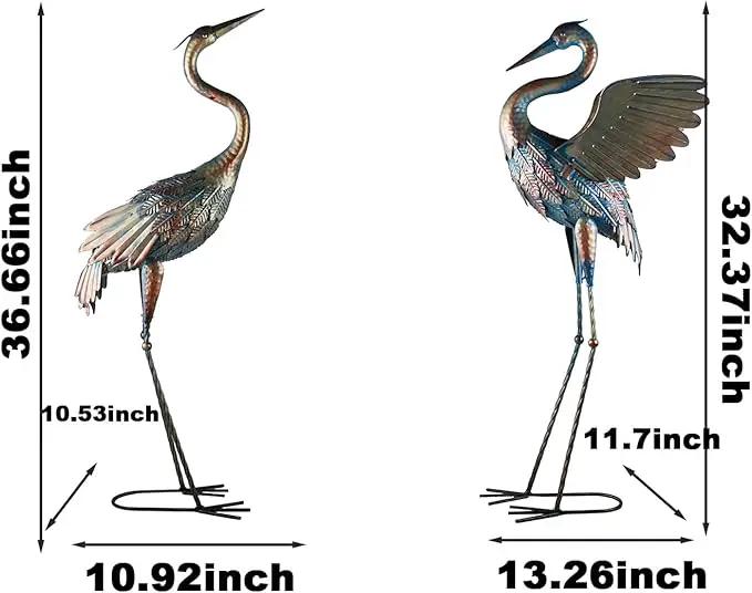 Garden Cranes Statue Retro Animal Sculpture Standing Metal Crane Garden Decoration Metal Yard Art for Yard Outdoor Decoration Set of 2 by GreenHaven Gardens