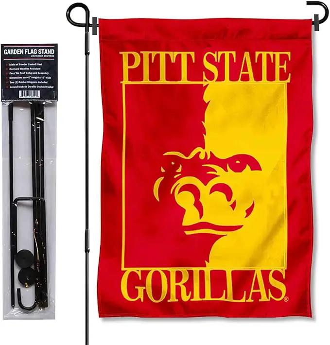 College Flags & Banners Co. Pittsburg State Gorillas Garden Flag with Pole Stand Holder by GreenHaven Gardens
