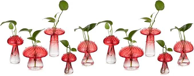 Glasseam Mushroom Plant Propagation Stations: Red Glass Terrarium Jar Set of 10 Cute Planters for Indoor Plants Mini Propagate Station Unique Christmas Birthday Gifts for Women Home Office Decor by GreenHaven Gardens